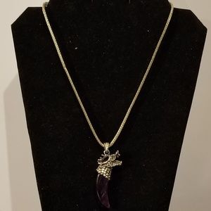 Silver Plated Dragon Fang Amathyst Necklace
